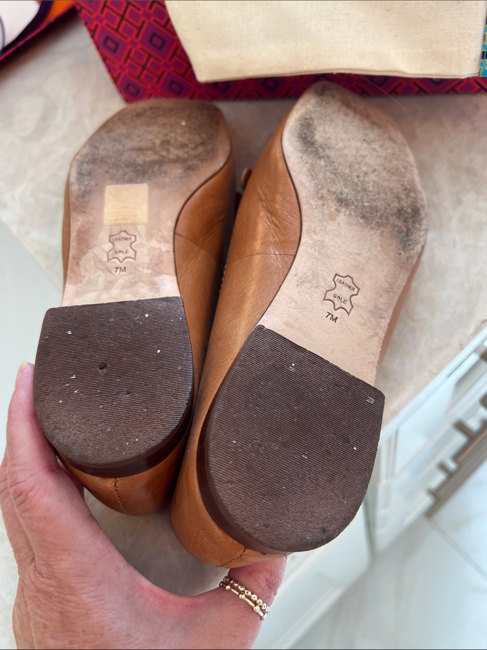 Tory Burch Tan Leather metal Miller Loafers with Gold Logo Medallion - Picture 8 of 9
